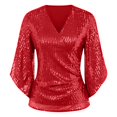 thumbnail image 6 of JGNGSHN Womens Sparkly Sequin Tops Dressy 3/4 Sleeve V Neck Wrap Shimmer Glitter Blouse for Evening Party Club Cocktail Red XXL, 6 of 7