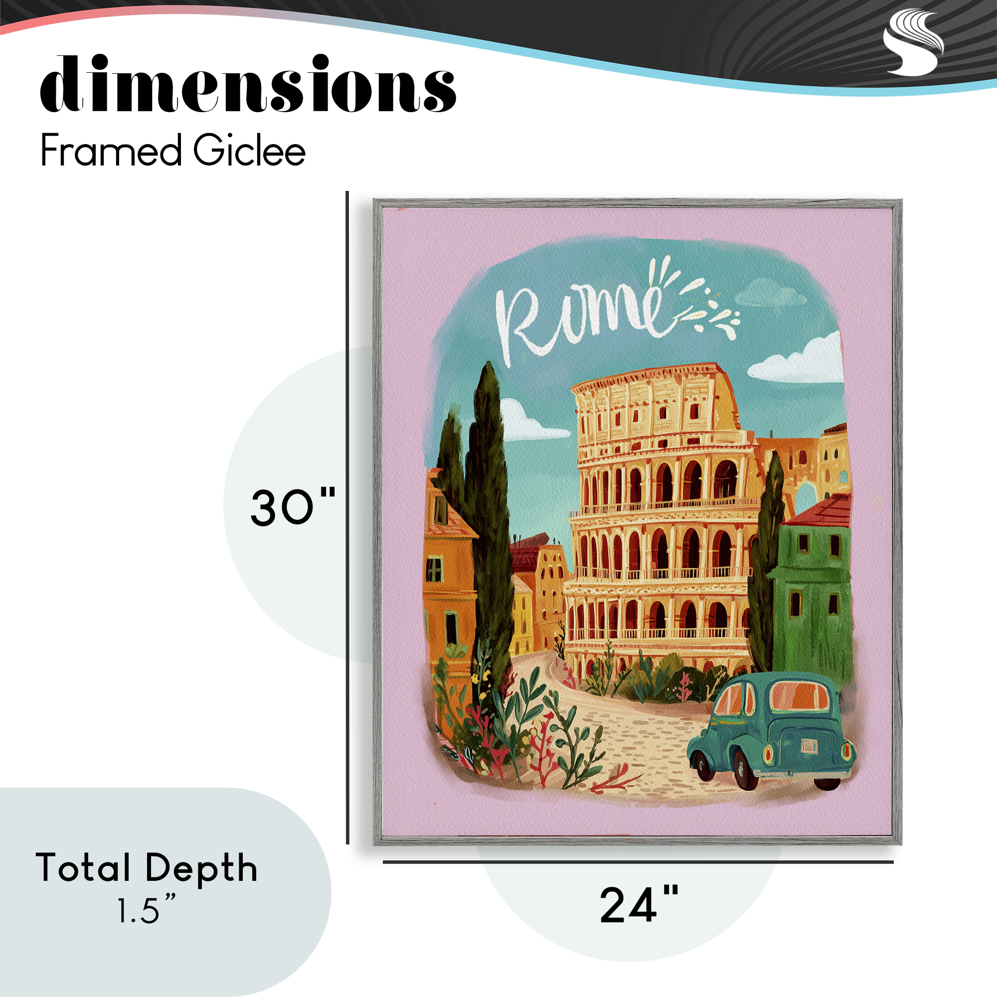 Rome Travel Spot Architecture Gray Framed Giclee Art, design by Yen