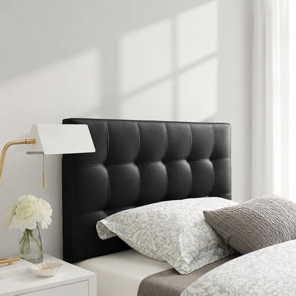 Lily Tufted Faux Leather Upholstered Twin Headboard in Black