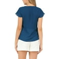 thumbnail image 3 of INSPIRE CHIC Women's Summer Chiffon Blouse Pleat V Neck Cap Sleeve Semi Sheer Top Shirt M Dark Blue, 3 of 8