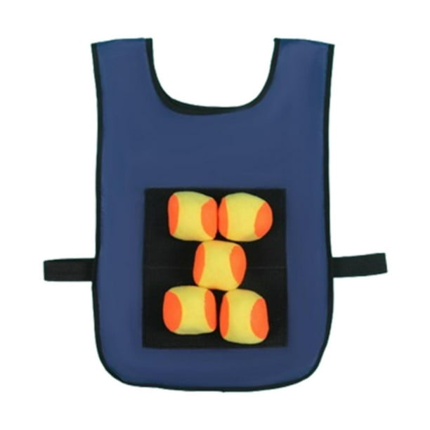 Juego de balón prisionero con pelota adhesiva, juego deportivo al aire libre, chaleco interactivo con bola objetivo. Azul y niños