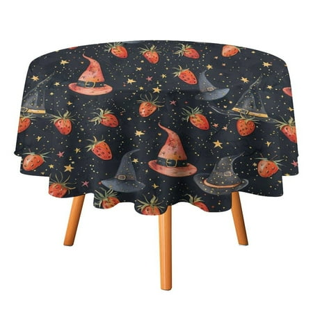 

JINGDS Halloween Mini Wizard Hat Strawberries-630 Round Table Cloth Halloween Tablecloth Thanksgiving Day Table Cloth Round Cover Circle Tablecloth for Halloween Thanksgiving Fall Party