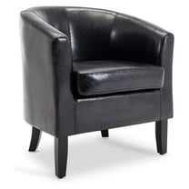Living Room Chair, Faux Leather Round Accent Barrel Chair, Club Tub Sofa Chair for Bedroom, Corner Chair with Flared Legs and Cozy Soft Padding - Highland (Black) 1 Chair