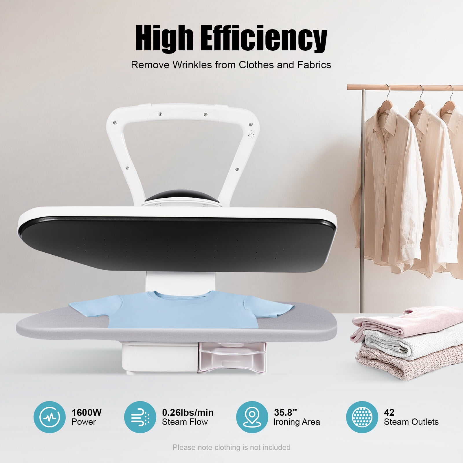 Miumaeov Intelligent Steam Press Fabric Press Machine Touch Screen Steam Iron Press with 5 Fabric Settings (Nylon, Silk, Wool, Cotton, Linen)