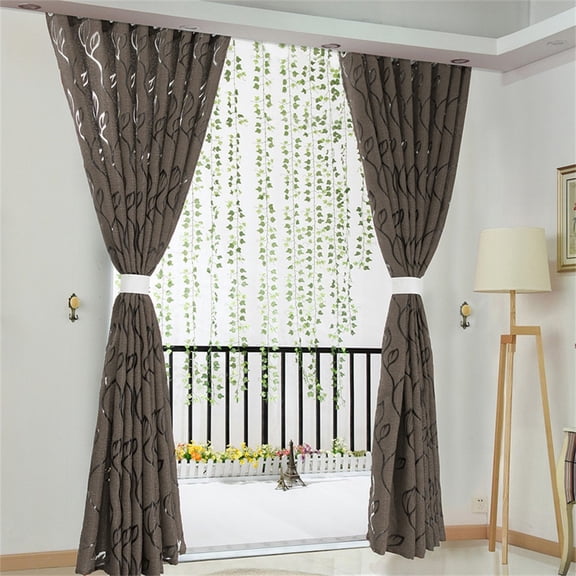 Semi Sheer Curtains Set of 2, Solid Sheer Curtain Scarf Drapes Rod Pocket Crushed Window Panels for Bedroom Living Room Kitchen, 2 PCS Vines Leaves Tulle Door Window Curtain Drape