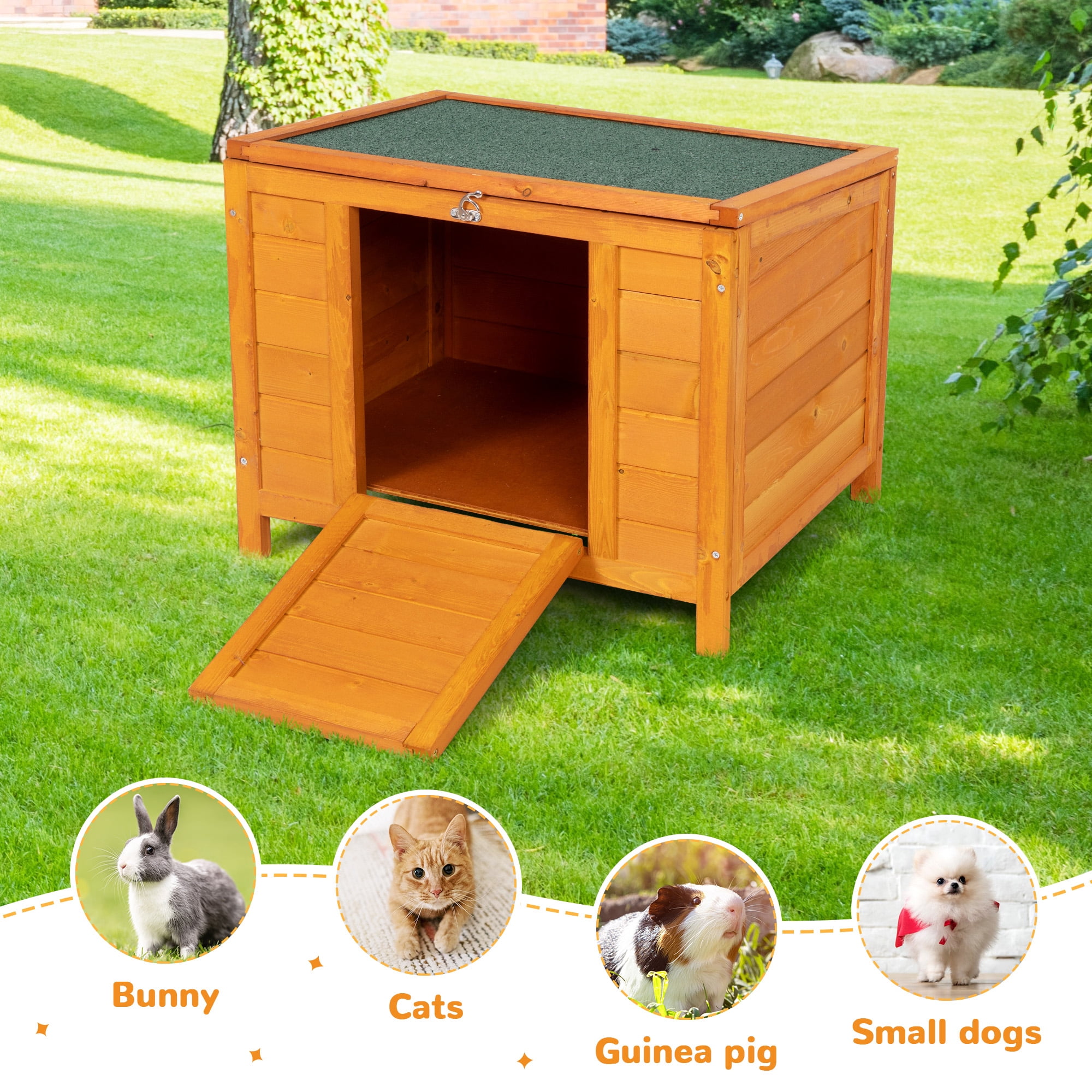 Coziwow 24" Wooden Cat House Rabbit Hutch Small Dog Pet Cage Indoor&Outdoor