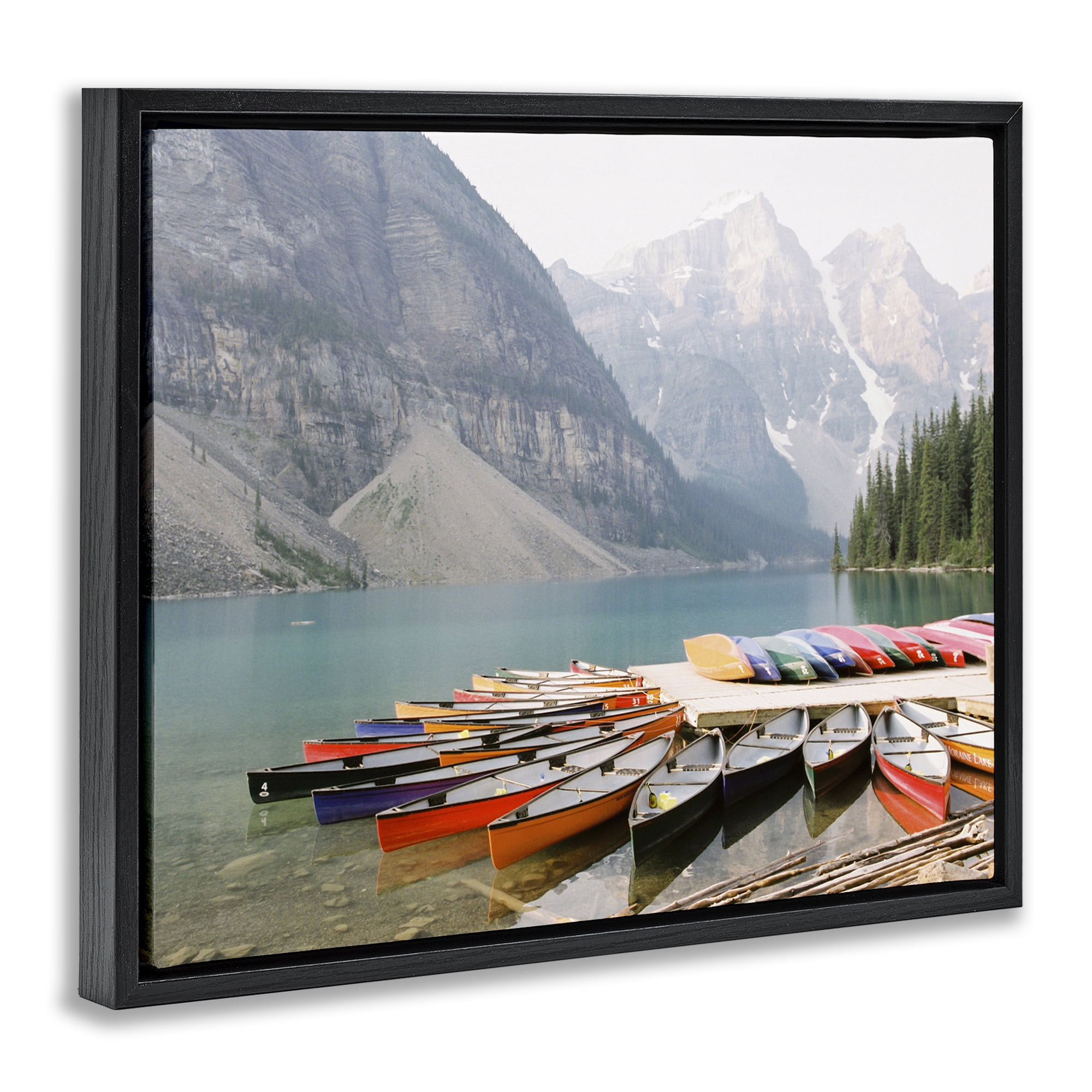 Stupell Industries Cliffside Canoe Dock Landscape Photography Black Floater Framed Art Print Wall Art, 31 x 25