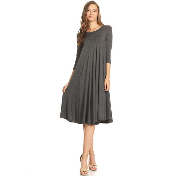 Women's Trendy Style 3/4 Sleeves Casual Solid Midi Maxi Dress - Walmart.com