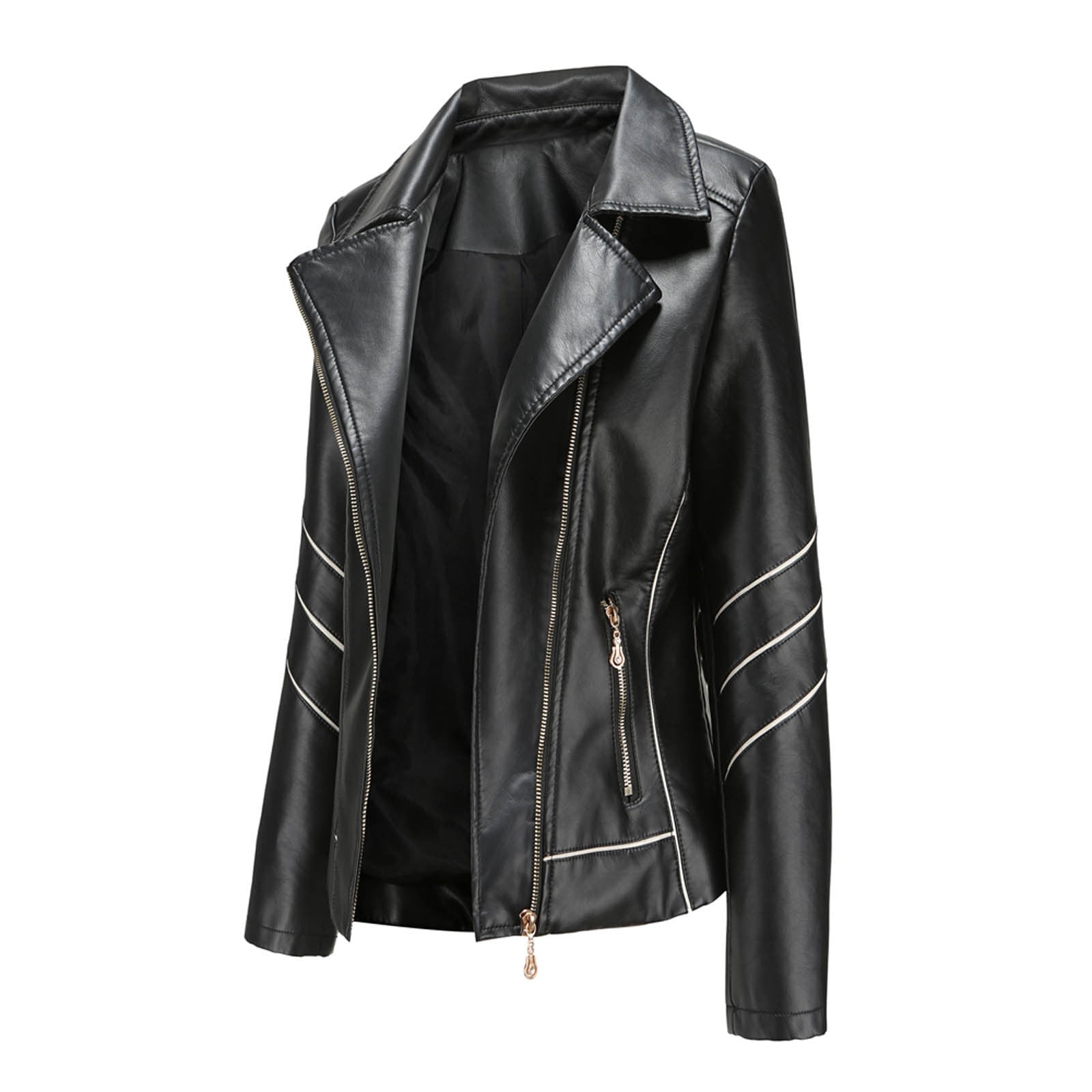 Fjofpr Womens Plus Size Faux Leather Jackets Long Sleeve Outerwear with Pockets Ladies Casual Solid Lightweight Zipper Coat