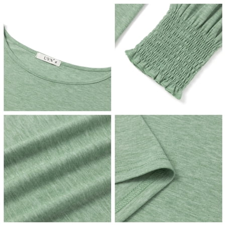 UVN Crewneck Blouse for Women Fall Long Sleeve T-Shirts Casual Tees Ladies Loose Tops
