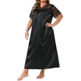 thumbnail image 4 of Agnes Orinda Women's Plus Size Nightgown Satin Lace Hollow V Neck Short Sleeve Chemise Lounge Maxi Sleep Dress 1X Black, 4 of 5