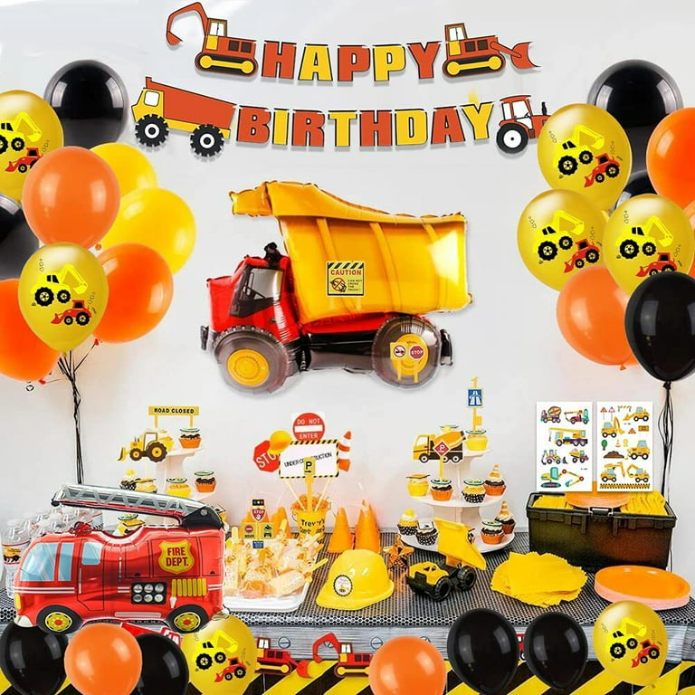 Construction Birthday Party Supplies for Kids Construction Theme Birthday  Banner Balloons Cupcake Toppers Construction Party Decorations Kits Set for