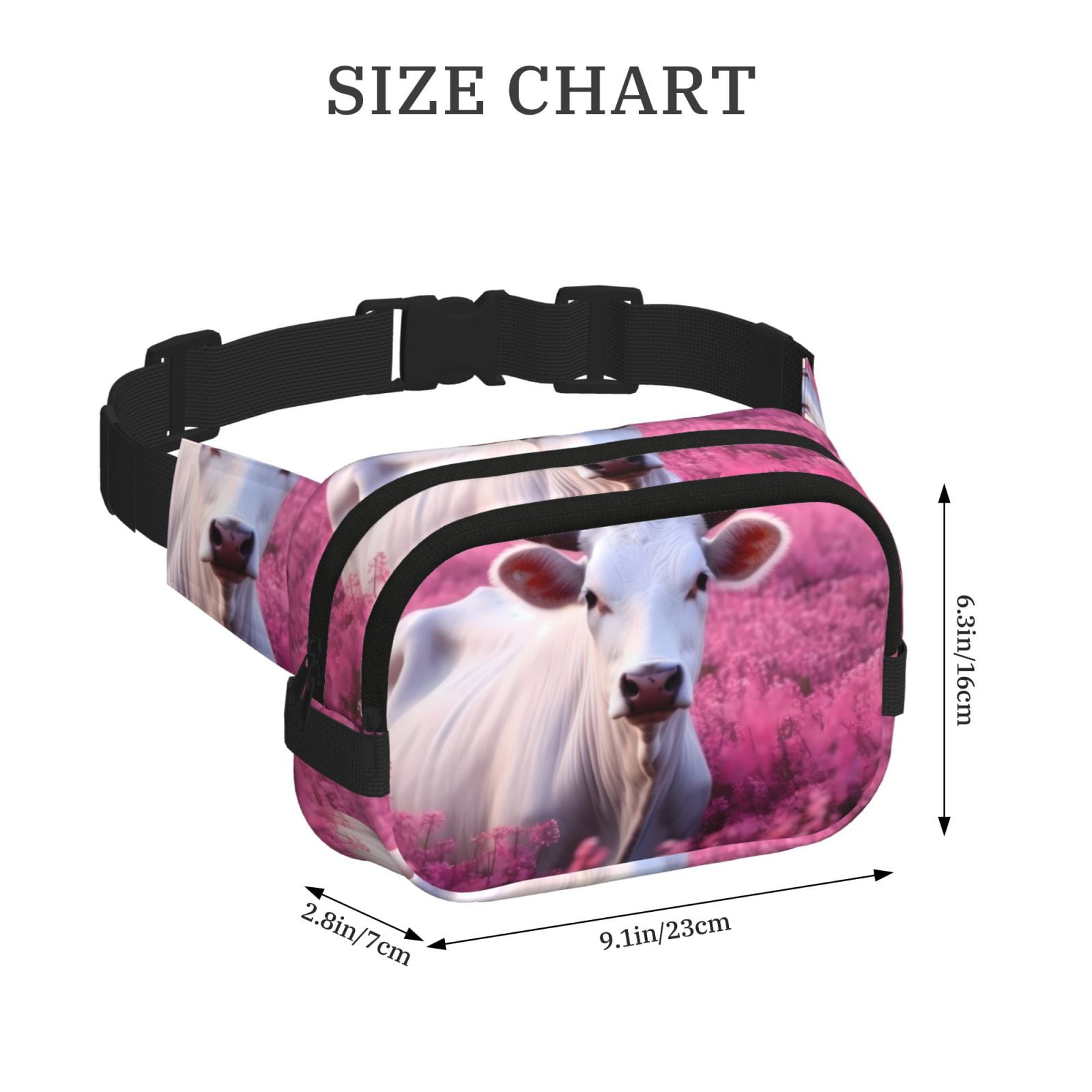 Picia Flower Field Cow Print Square Double-Layer Waist Bag Mini Adjustable Waist Belt Bag Exercise Running Travel Hiking