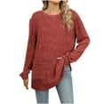 thumbnail image 1 of Camiseta de manga larga para mujer: jersey informal holgado, bolsillos, diseño a rayas, rayón/poliéster/spandex, lavable a máquina, 1 of 8