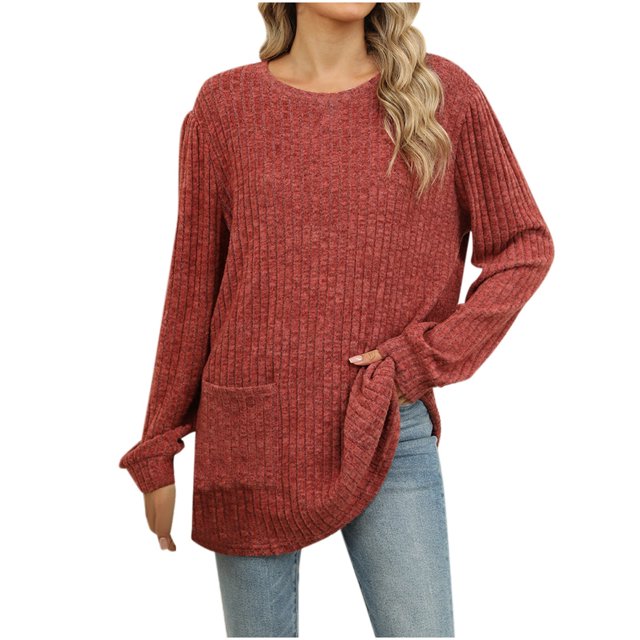 Camiseta de manga larga para mujer: jersey informal holgado, bolsillos, diseño a rayas, rayón/poliéster/spandex, lavable a máquina