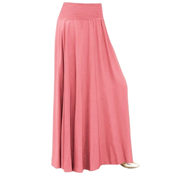 Gibobby faldas largas de mujer casuales Falda plisada con cintura elástica a la moda para mujer, faldas largas sueltas acampanadas Vintage(Rosa, XL)