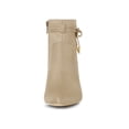thumbnail image 6 of BLISSFUL STEP Women's Ankle Boots Faux Suede Pointed Toe Bow Decor Chunky Heel Zipper Booties Beige 9, 6 of 7