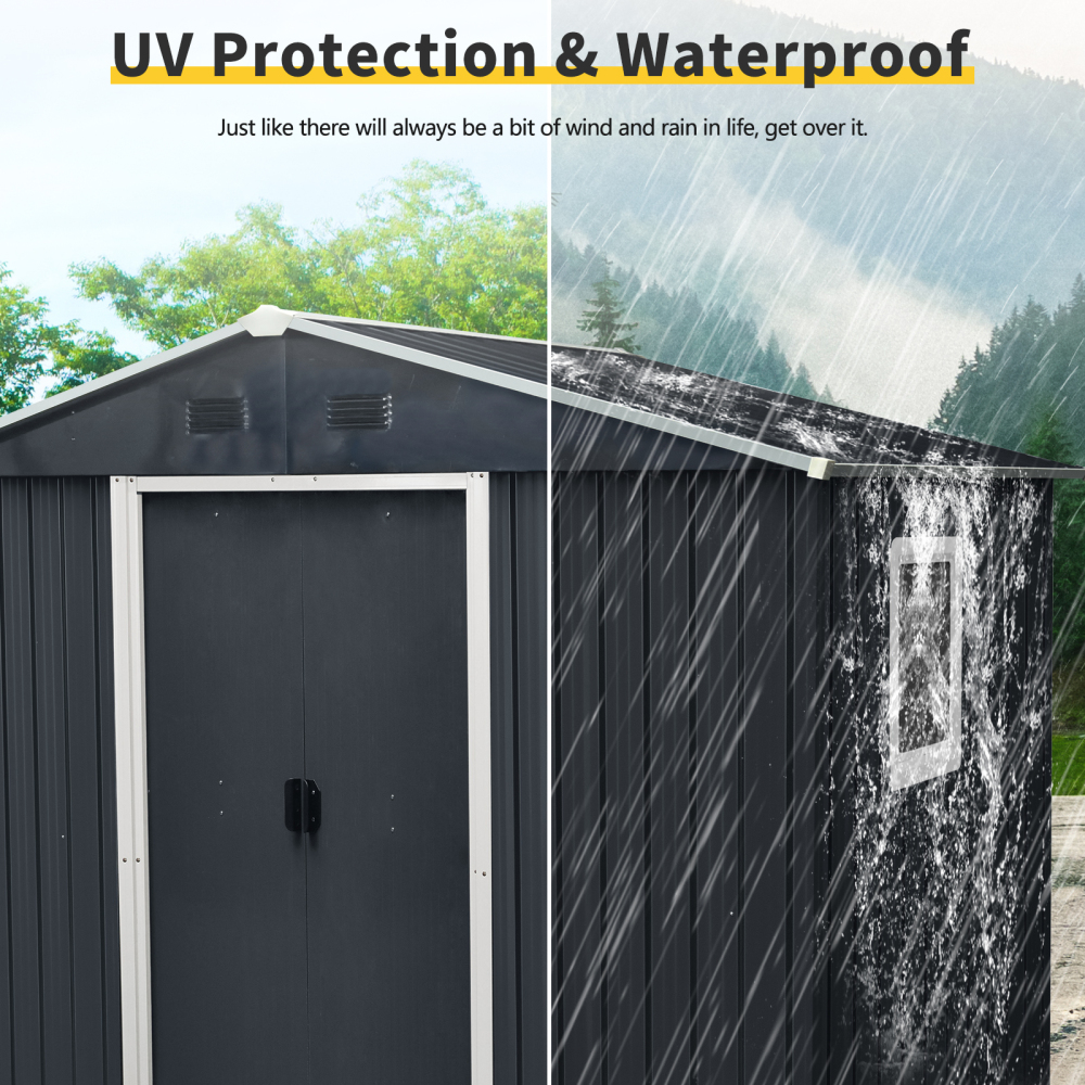 8x4 FT Outdoor Metal Storage Shed with Window & Steel Foundation - Heavy Duty Garden Tool Shed for Backyard & Patio