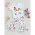 thumbnail image 3 of Toddler Baby Girl Easter Outfits Short Sleeve Letter Shirts Bunny Flared Bell Bottom Pants Set Easter Summer Clothes 6M-4T, 3 of 9