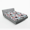 thumbnail image 2 of Ambesonne Tropical Fitted Sheet, Triangle Exotic Foliage, Queen Size, Dark Coral and Sea Blue, 2 of 5