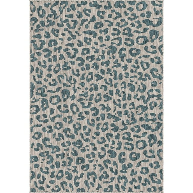Unique Loom Safari en Plein Air Tapis Design Léopard 6' x 9' Rectangle Sarcelle/gris Clair