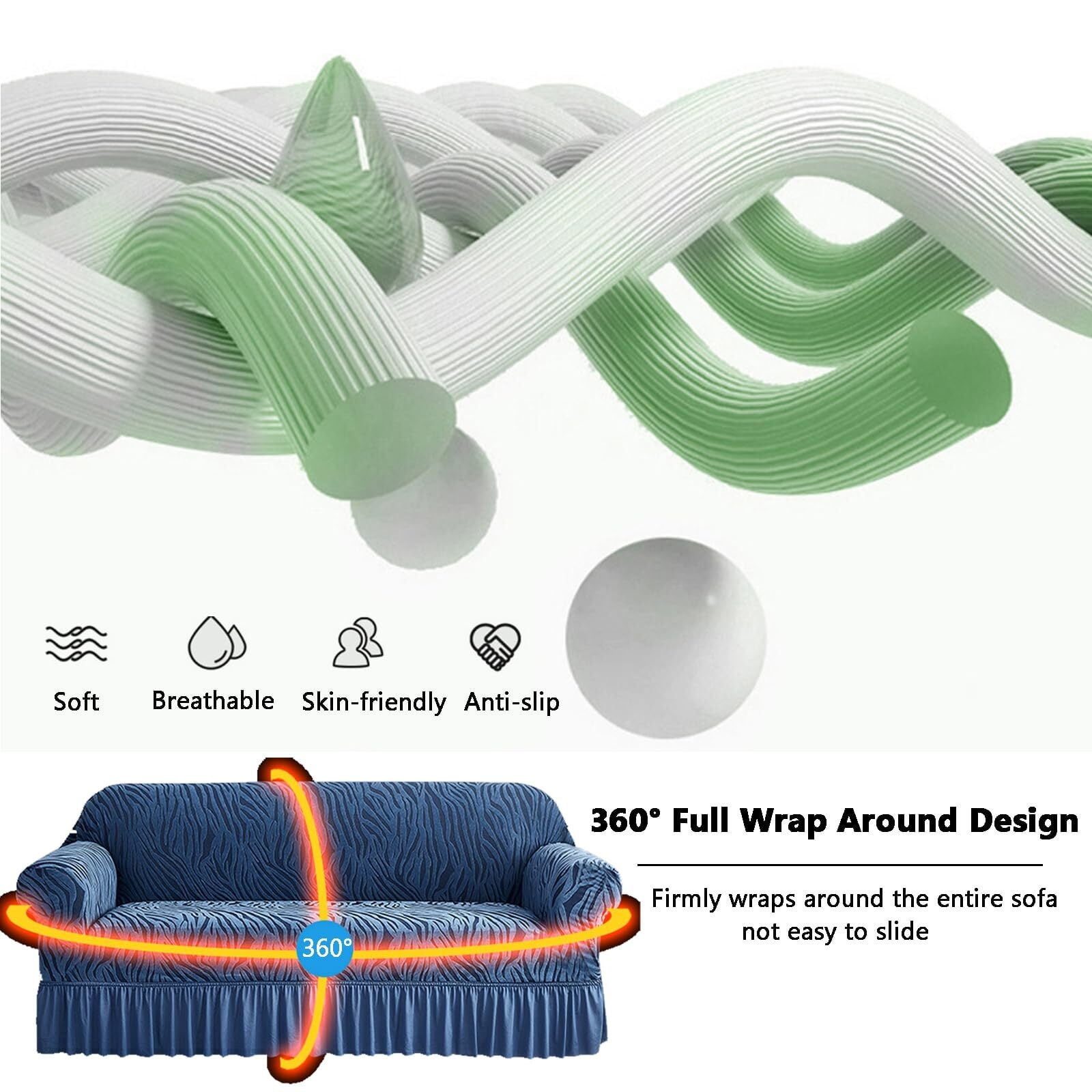 BH-JJSMGS 1 Piece Polyester Couch Cover Universal High Stretch Durable Sofa Cover Machine Washable Furniture Protector with Skirt for Living Room