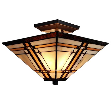 

Tiffany Style 2 Light Mission Semi-Flush Ceiling Lamp - 14 Wide