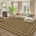 thumbnail image 2 of Hasoo Modern Simulated Woven Texture Bordered Area Rug for Living Room Washable 5' x 7' Non Shedding Neutral Indoor Decor Carpet, Brown, 2 of 5