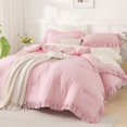 thumbnail image 5 of Pink Comforter Set Full 3 Pieces Lightweight Soft Rustic Pink Ruffle Comforter Women Girls Solid Farmhouse Shabby Chic Microfiber Bedding Comforter Set, 5 of 7