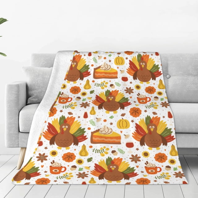 Fotbe Thanksgiving With Turkey Manta de Franela Acolchonada con Estampado, Súper Suave y Esponjosa, Extra Grande para Sofá, Cama, Uso Todo el Año-50"x40"