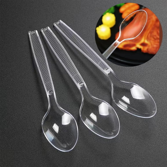 100/200/300/400/500/600 Transparent Plastic Spoons-heavyweight Disposable Spoons High-quality Heavyweight Disposable Transparent Plastic Spoon