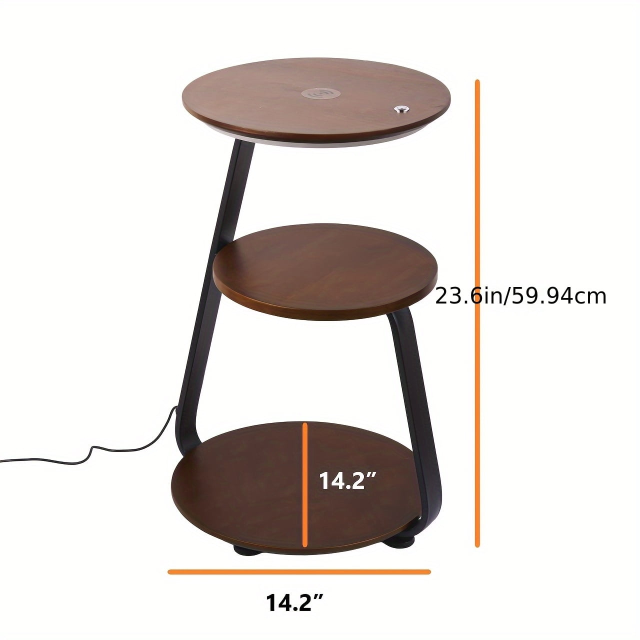 Modern 3-Tier LED Side Table with USB Port – Wooden Round End Table for Living Room, Bedroom, Office – Nightstand with Storage Shelves & Built-in Light – Minimalist Bedside Lamp Table