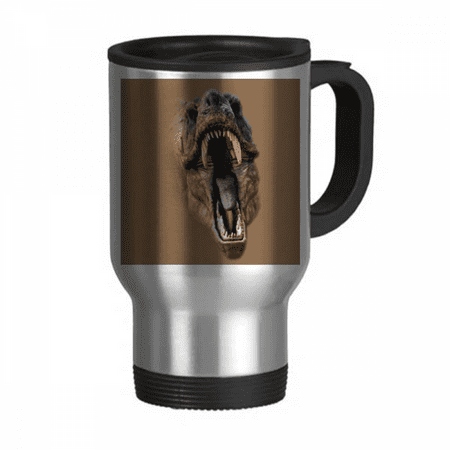 

Dinosaur Tyrannosaurus Rex Opens Mouth Teeth Travel Mug Flip Lid Stainless Steel Cup Car Tumbler Thermos