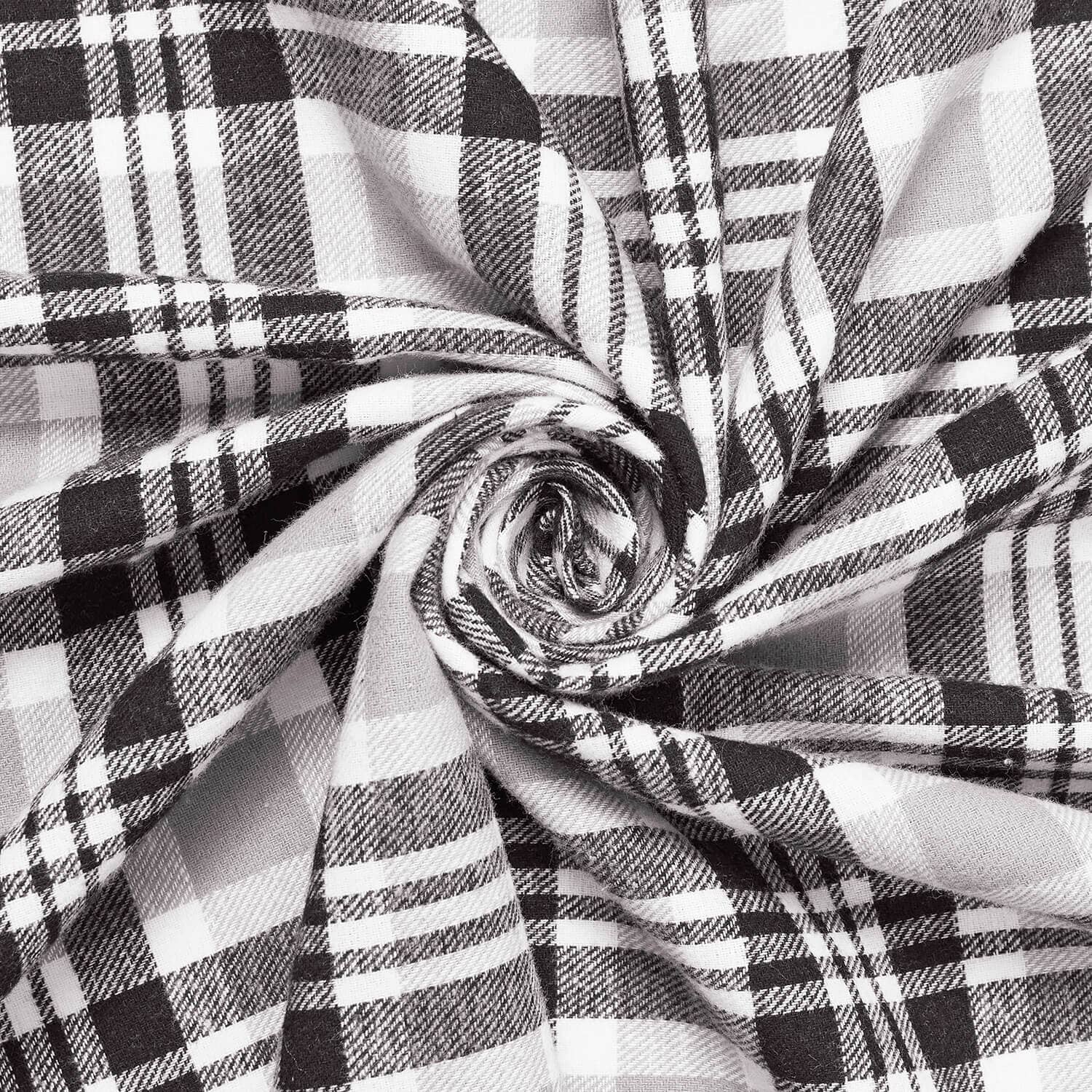 Flannel Brushed Tartan Plaid Fabric Geometric Hypoallergenic Cotton Black Yarn Dyed Fabric By The Yard To Sew Apparel, Décor, & More - Black / Grey (10 Yards)