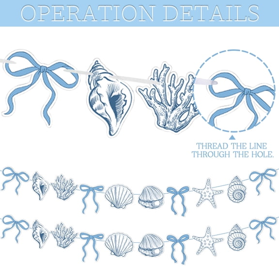 Ocean Theme Shell & Bow Banner - Nautical Party Decor for Beach Weddings Summer Gatherings & Outdoor Events