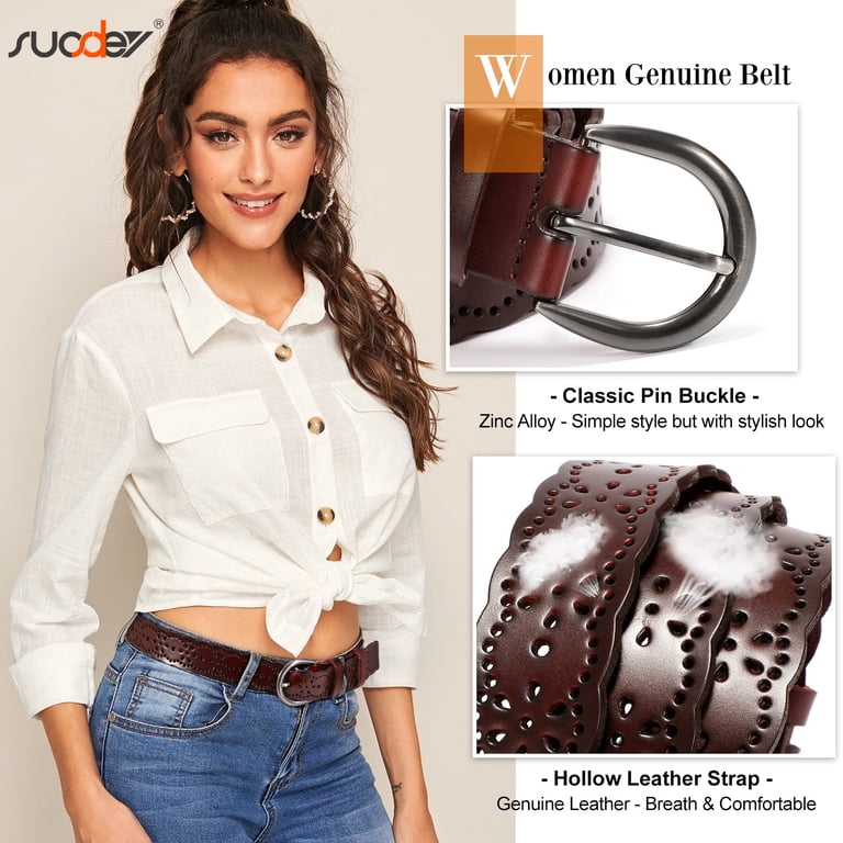 SUOSDEY Hollow Flower Leather Belt for Women, Adjustable  display picture 2