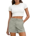 thumbnail image 2 of DORKASM Shorts for Women Bermuda Trendy Casual Summer High Waisted Wide Leg Shorts Ribbed Elastic Waist Comfy Beach Linen Shorts with Pockets Light Green 2XL, 2 of 6
