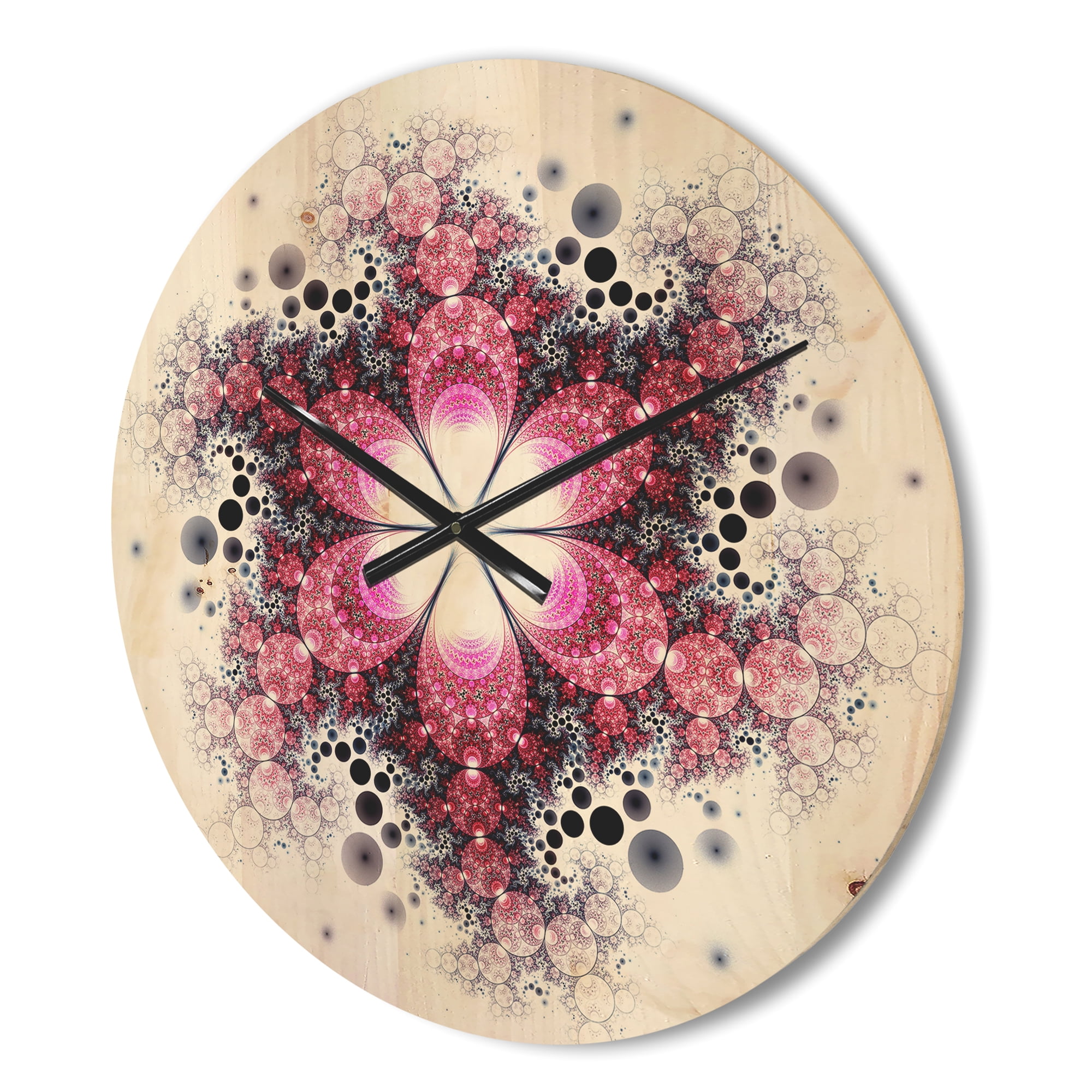 Designart 'Fractal Violet Flower Pattern ' Modern Wood Wall Clock