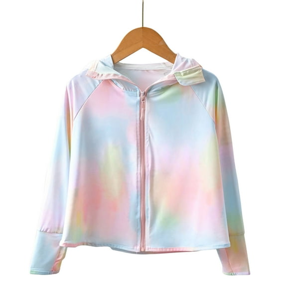 TMOYZQ Child Girls Sun Protection Zip-Up Hoodie Cooling Lightweight Cape Cropped Long Sleeve Sweatshirt with Thumbholes 2-11Y