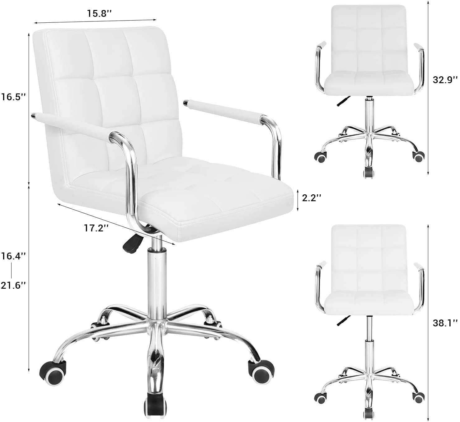 Lacoo Mid-Back Adjustable Office Desk Chair Faux Leather Ribbed Task Chair with Armrest, White