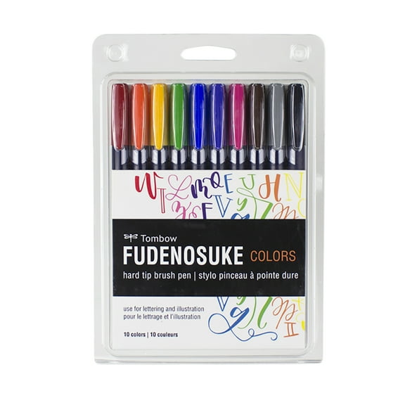 Tombow Fudenosuke Colored Brush Pen Set, 10-Colors