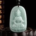 thumbnail image 2 of K-KED Natural Grade A Jade Jadeite Men Women Bless Lucky Lotus Guanyin Oblong Pendant, 2 of 7