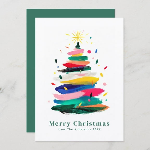 Colorful Christmas Card with Artistic Tree Design – "Merry Christmas" Greeting – Includes Envelope – Perfect for Holiday Wishes and Celebrations