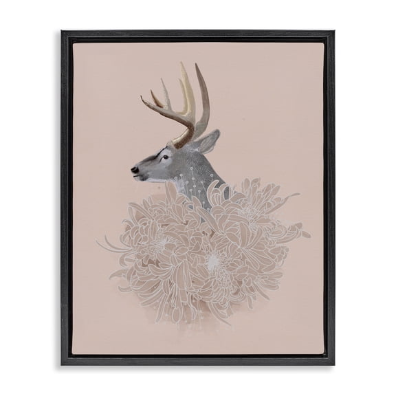 Stupell Industries Glam Elk & Chrysanthemum Black Floating Frame Canvas Art, 17 x 21, by Katie O'Shea