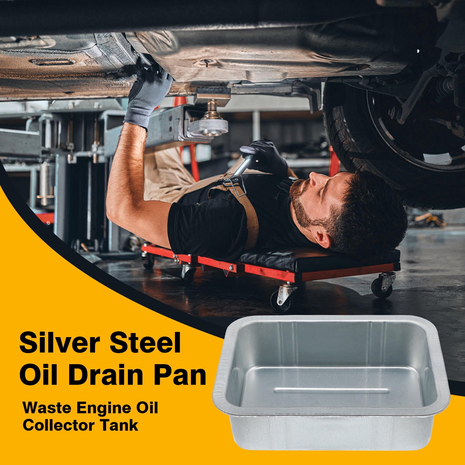 NICERIO Silver Steel Oil Drain Pan Durable Recyclable Material Oil Drip Tray for Car Maintenance