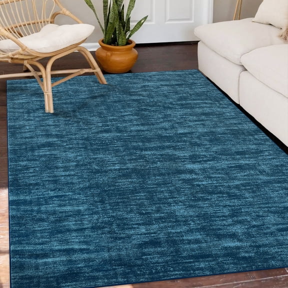 Haperlare Machine Washable Area Rugs for Living Room Modern Textured Low Pile Rugs Solid Blue Area Rugs,8'x10' Carpet