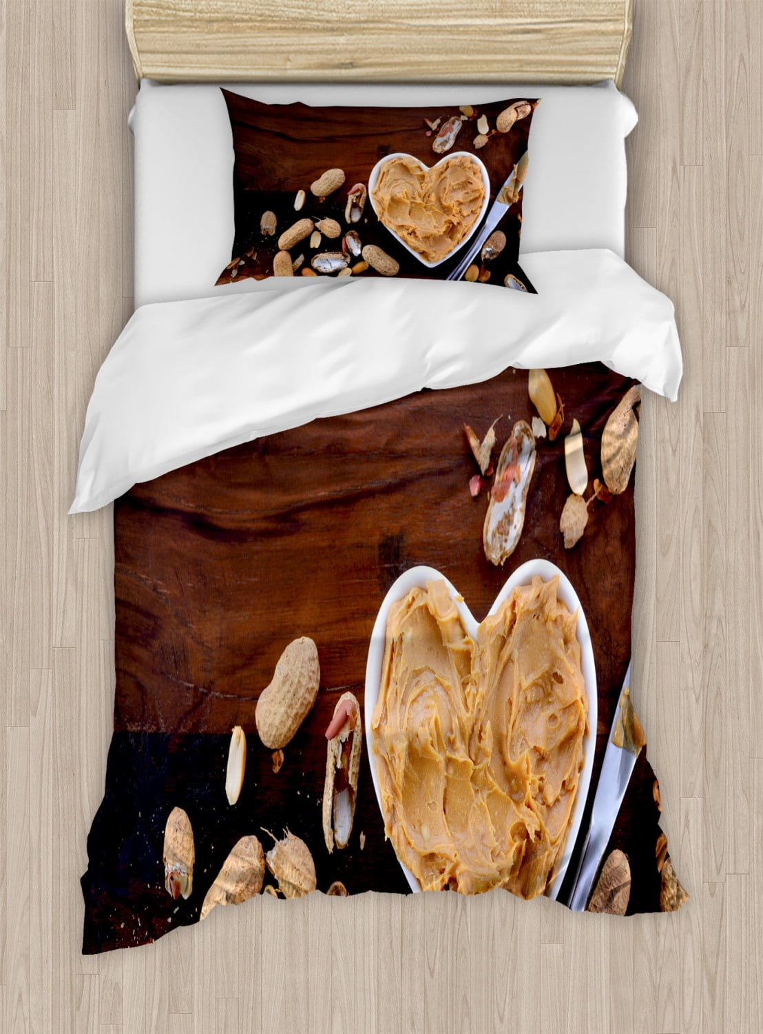 Peanut Butter Duvet Cover Set Twin Size, Crunchy Peanut Butter in White