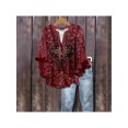 thumbnail image 1 of Women'S elegant V-Neck Blouse with Geometric Floral Print for Lotus Leaf Sleeves, Loose Fit Breathable Casual Top, 1 of 2