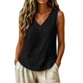 thumbnail image 2 of Sheghy Tank Tops for Women 100%Cotton Women's Solid Color V-neck Sleeveless Button Casual Cotton and Linen Top, 2 of 6
