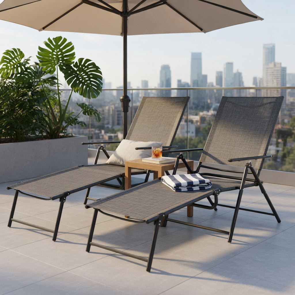 Hommoo 2-Pack Foldable Patio Chaise Lounge Chairs with 6-Position Reclining Backrest, Outdoor Loungers for Poolside, Backyard & Balcony, Gray
